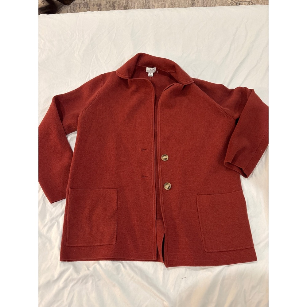 J.Crew Womens Sweater Blazer Rust Orange Red 100% Cotton Knit Cardigan Small